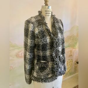 CAbi Black and White Fringe Jacket